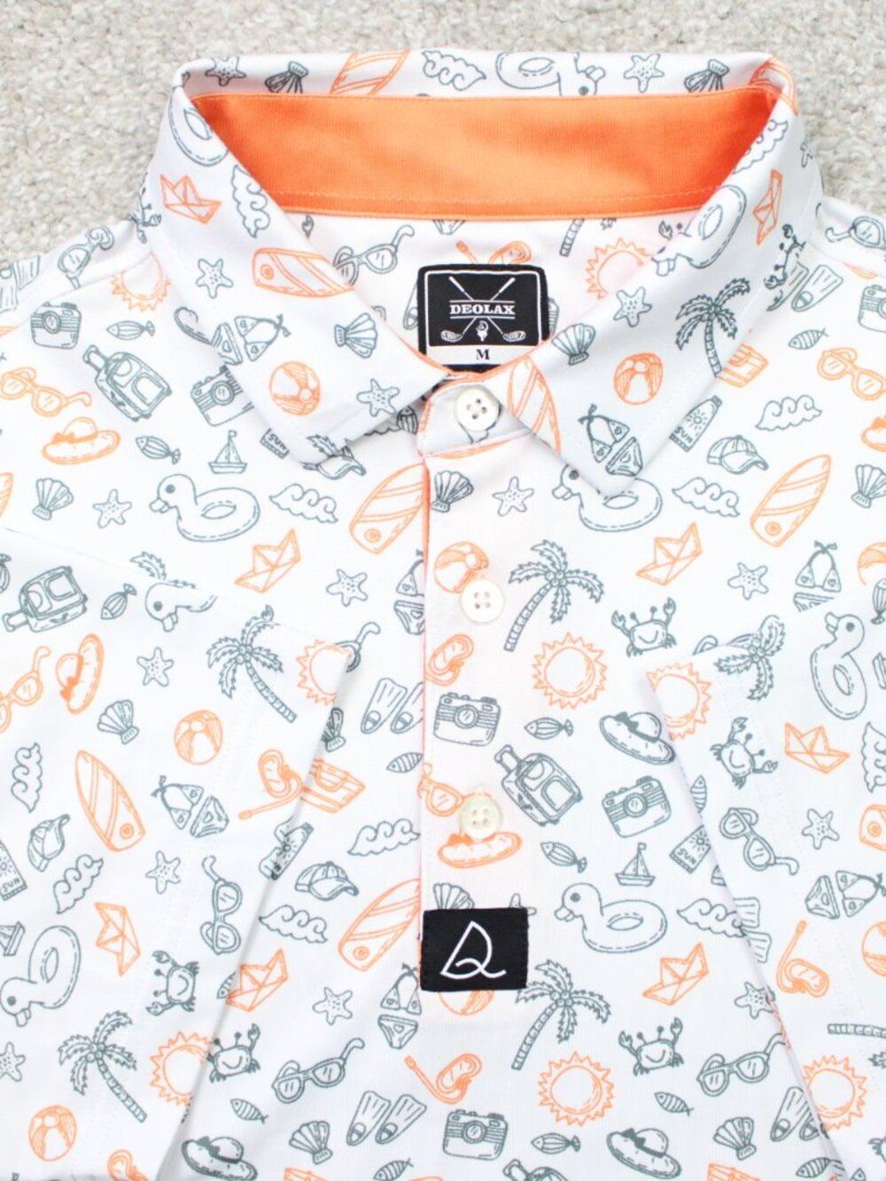Deolax AOP Polo Shirt Mens Medium White/Orange Beach All Over Print Short Sleeve
